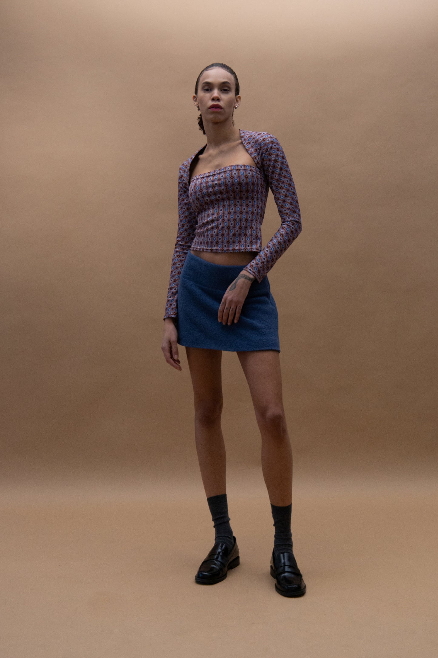 Mini skirt out of boiled wool blue