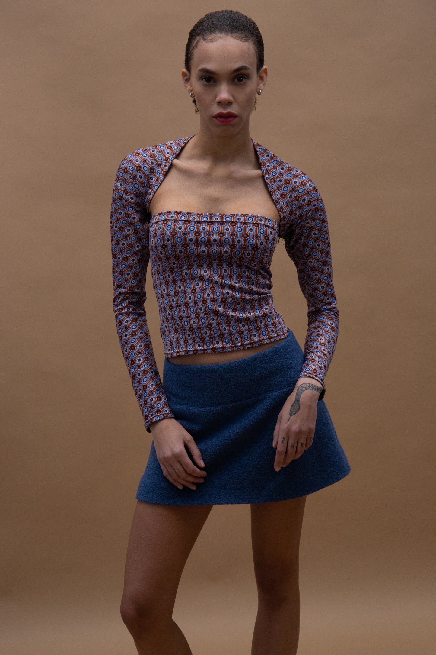 Mini skirt out of boiled wool blue